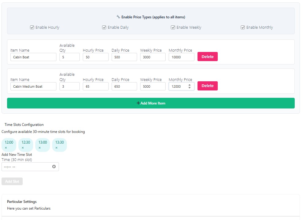 add more item rent pricing