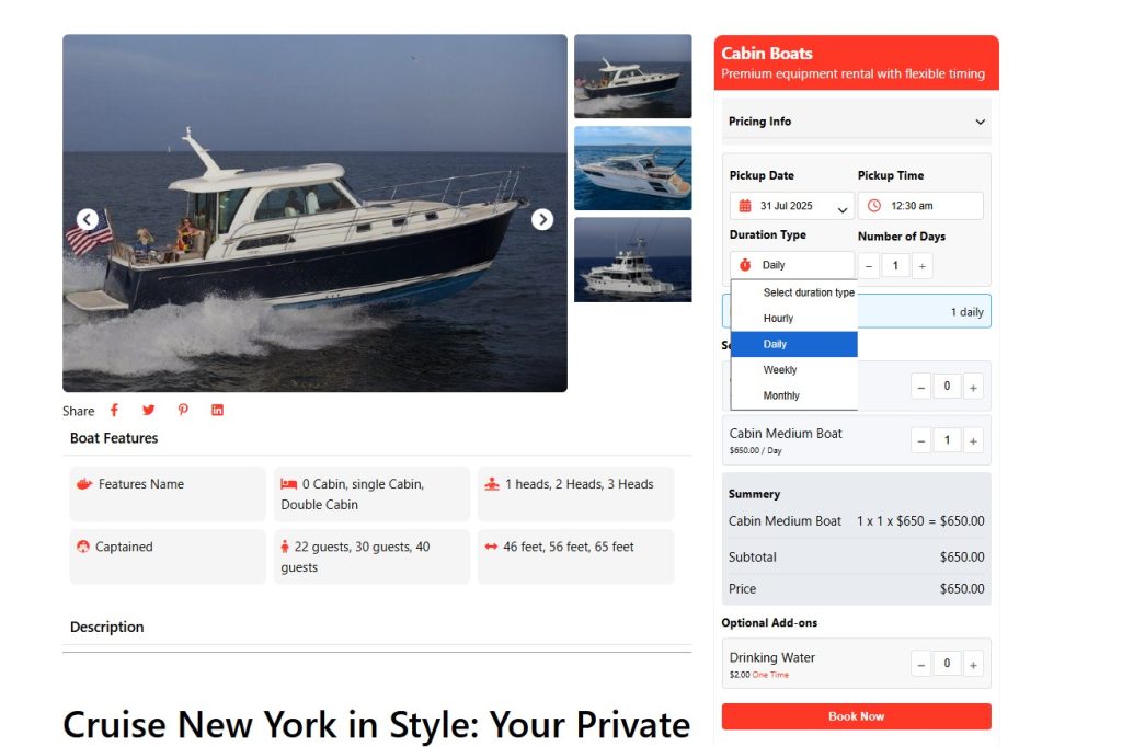 frontend of multi day multi item pricing